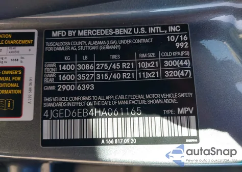 2017 Mercedes-Benz Amg Gle 43 Coupe 4Matic z USA, uszkodzony, nr VIN 4JGED6EB4HA061165